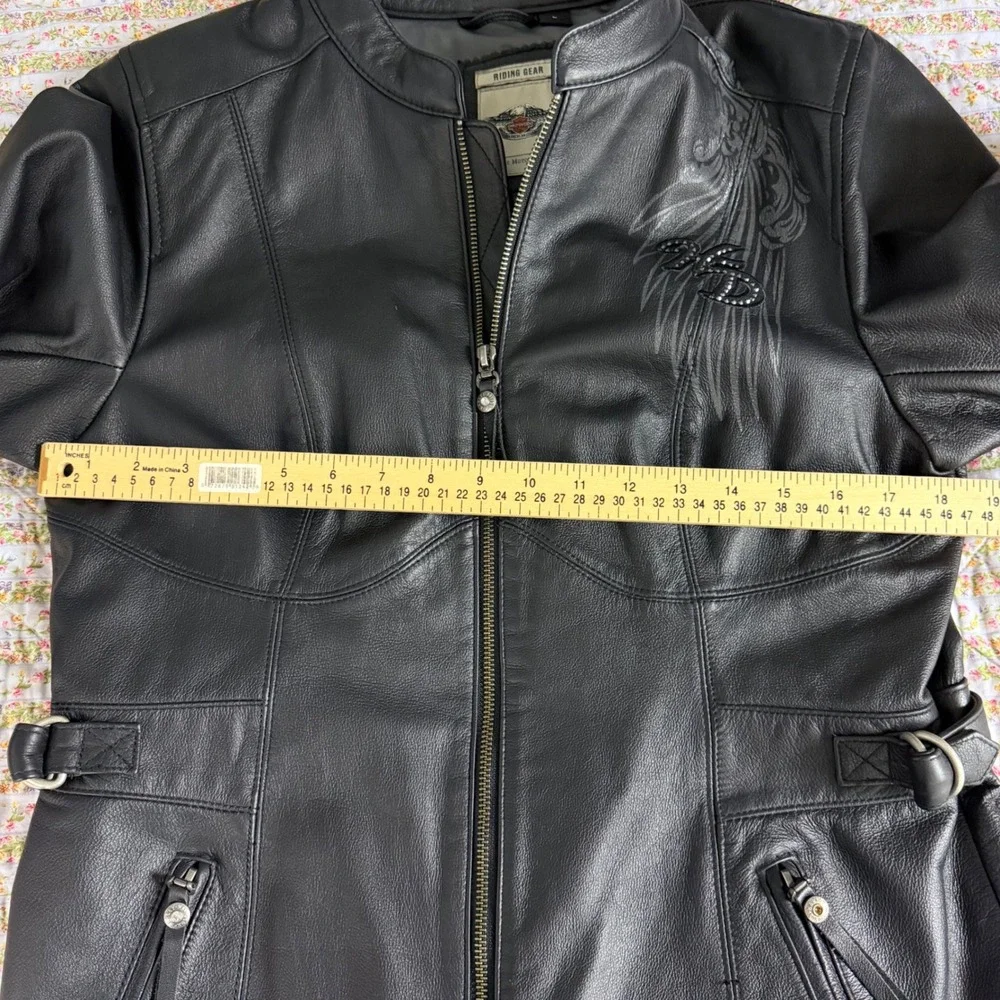 Harley-Davidson Womens Black Leather Studded Wing‎ Motorcycle Jacket Black L